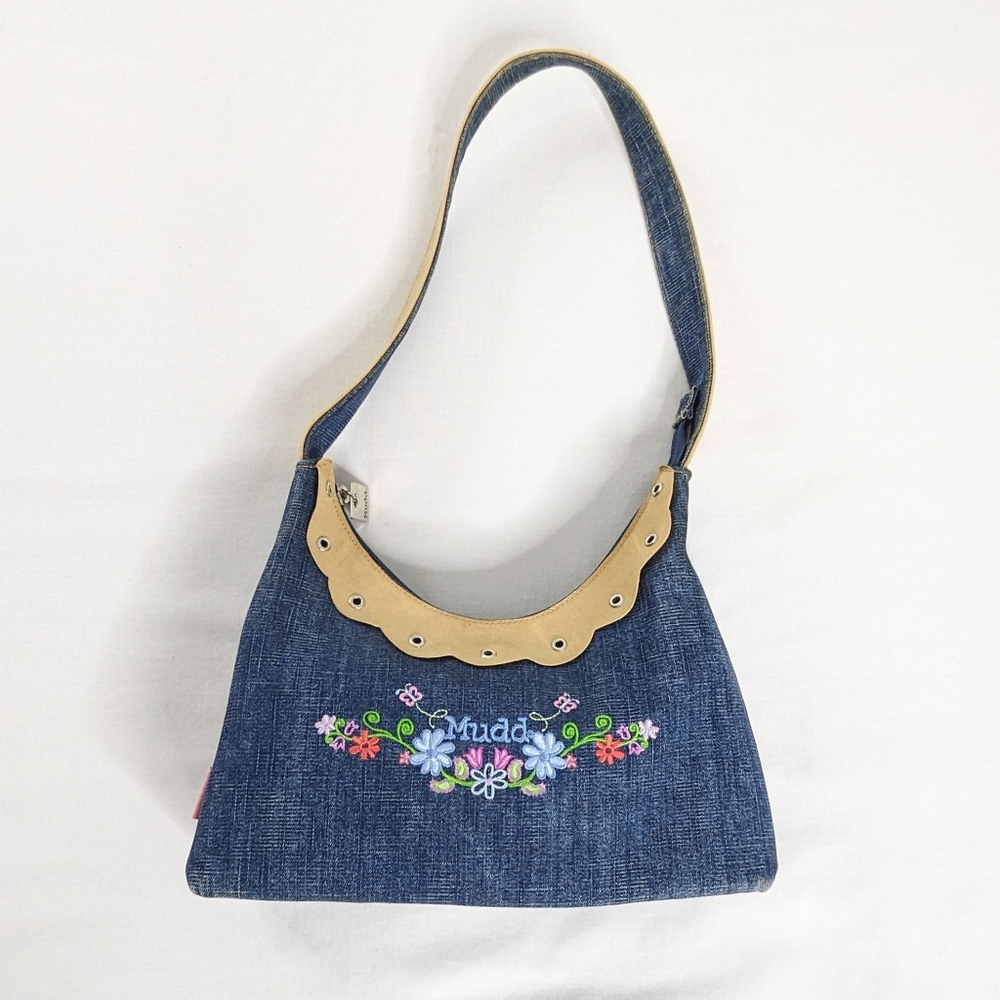 Y2k Mudd Denim Embroidered Butterfly Floral Mini Shoulder Bag - Picture 1 of 9